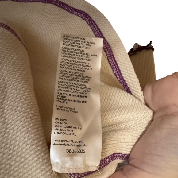 Free People ivory Thermal Waffle Knit Top purple accent size Small NWT - Picture 7 of 8